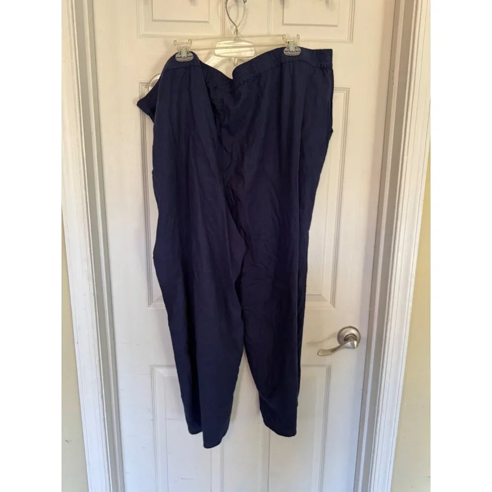 Naturals D&Co Blue Wide Leg Linen Blend Pull On High Rise Pants 3X NWT - Picture 3 of 10